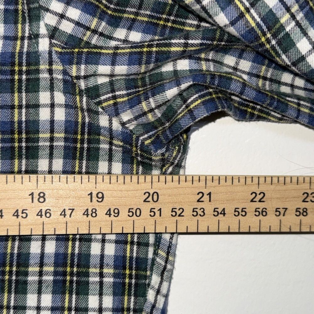 J.Crew Mens Flannel Blue Green White Plaid Long Sleeve Shirt Botton Down Size M - Picture 9 of 10